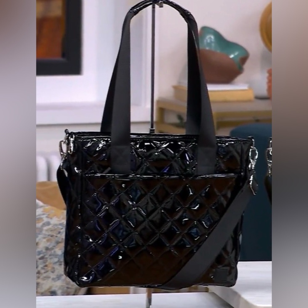 IHKWIP Quilted Carry Your Confidence Anti-Theft Tote Patent Black NWT